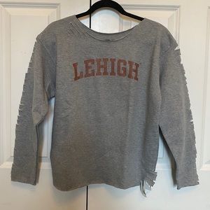 Women’s Grey Distressed Lehigh Crewneck, Size S